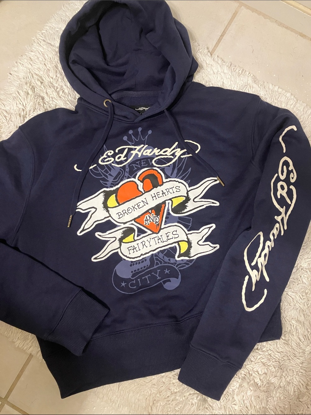 Ed Hardy Navy Cropped Pullover Hoodie